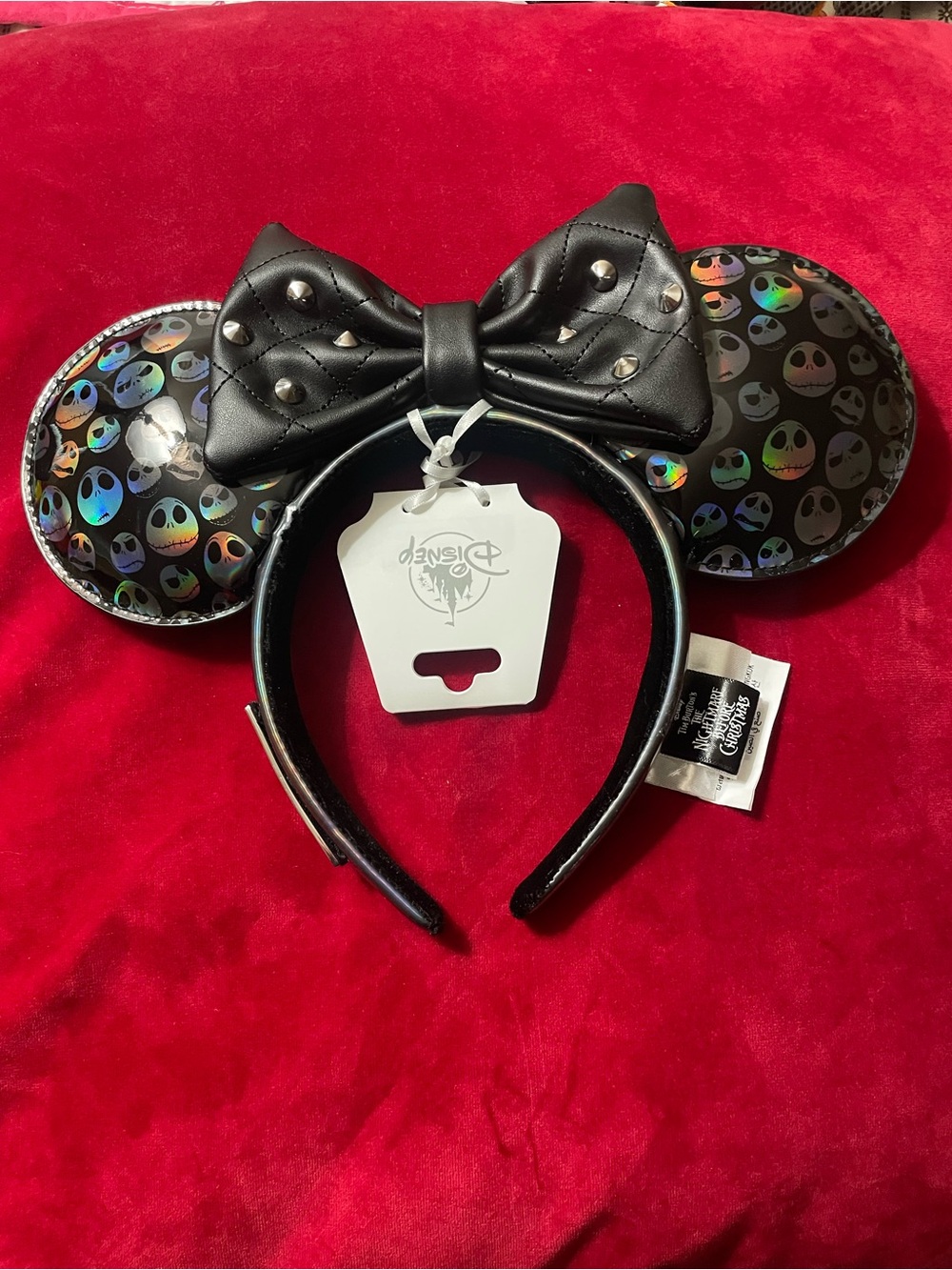 Disney Black Studded Bow Minnie Ears with Holographic Jack Skellington Ears